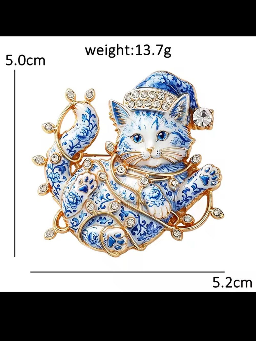 Christmas Tabby Cat Santa Festive Gold Brooch - Picture 6 of 8